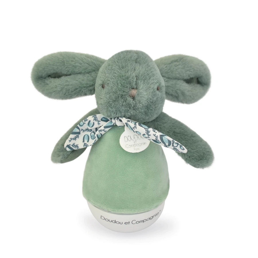 Veioza muzicala iepuras pufos, 16 cm, verde