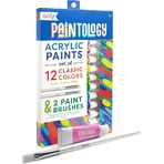 Paintology Acrylfarben-Set, 12 klassische Farben und 2 Pinsel