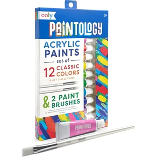 Paintology Acrylfarben-Set, 12 klassische Farben und 2 Pinsel