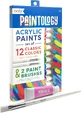 Paintology acrylic paint set, 12 classic colors and 2 brushes