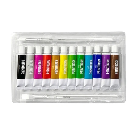 Paintology Acrylfarben-Set, 12 klassische Farben und 2 Pinsel