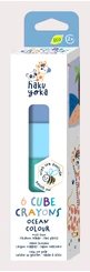 Set of 6 wax crayons in cube shape, Haku Yoka - ocean colors