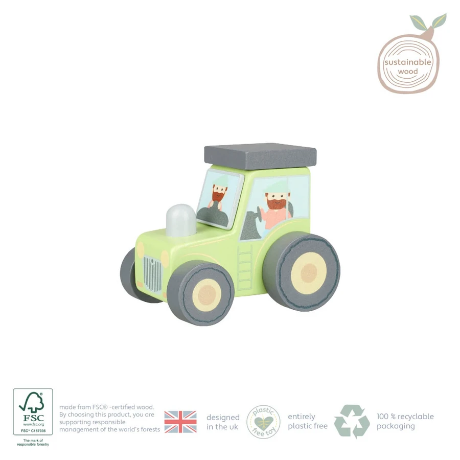 Tractor de madera verde, Orange Tree Toys
