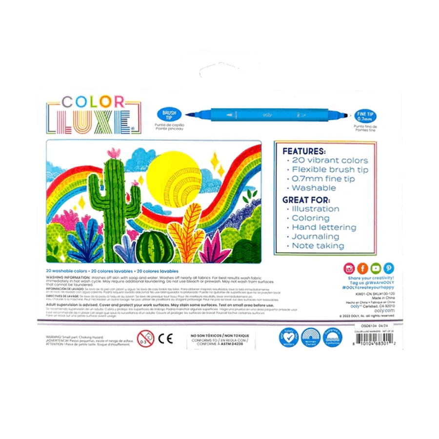 Crayones 2 en 1 con pincel y punta fina, Color Luxe-conjunto de 20