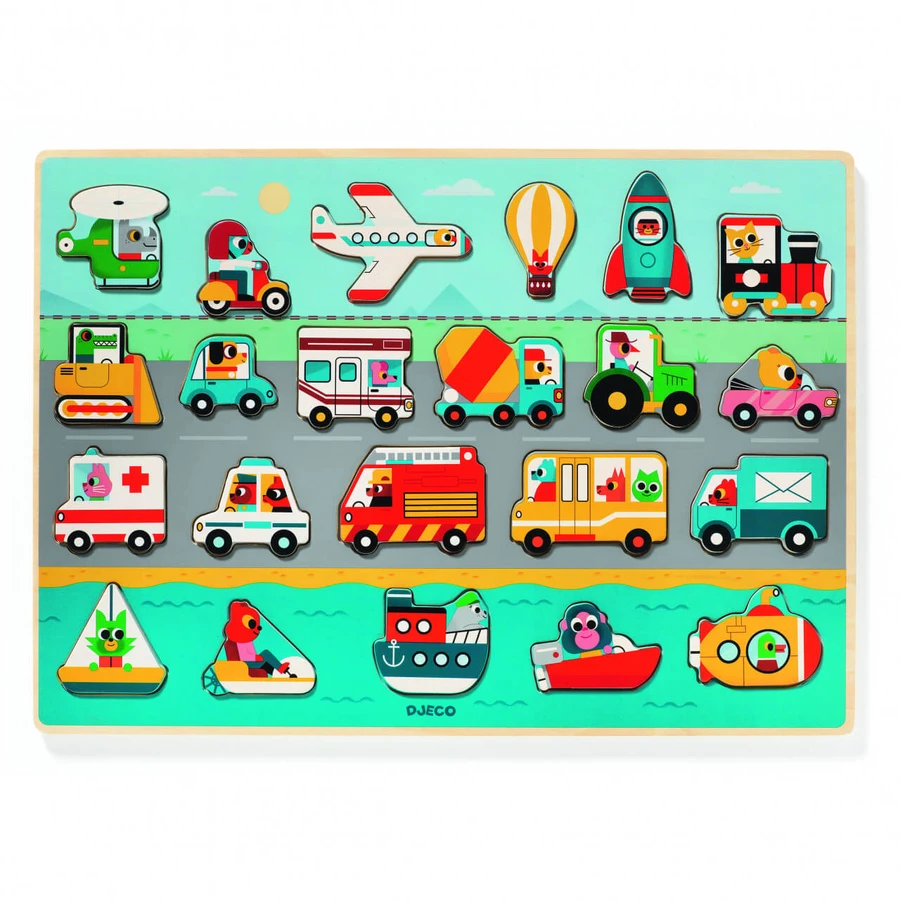 Vroom-vroom wooden puzzle, Djeco