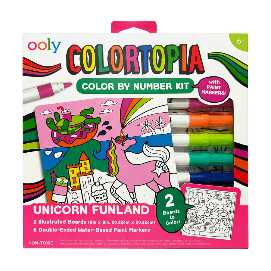 Colortopia kreatives Malen-nach-Zahlen-Set mit Markern - Einhornland (Set mit 6 Doppelfarben)