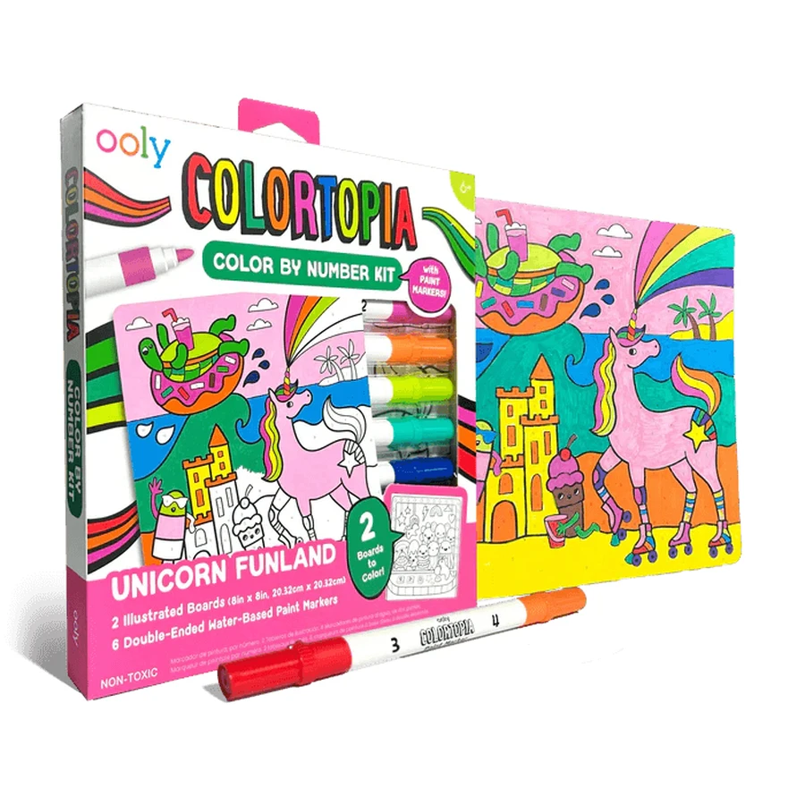 Colortopia kreatives Malen-nach-Zahlen-Set mit Markern - Einhornland (Set mit 6 Doppelfarben)