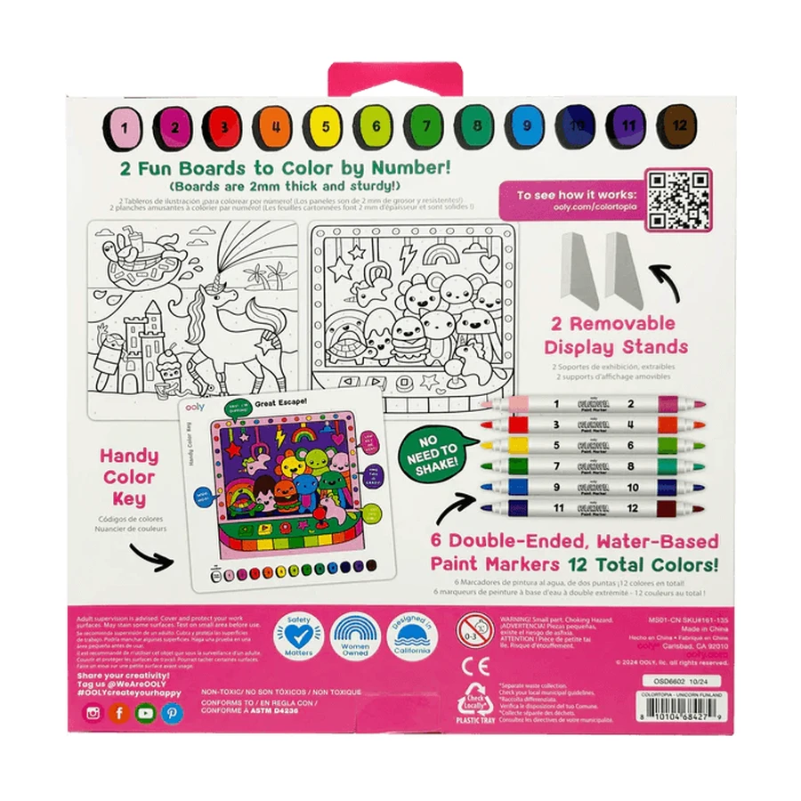Colortopia kreatives Malen-nach-Zahlen-Set mit Markern - Einhornland (Set mit 6 Doppelfarben)