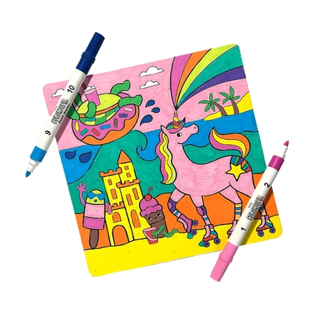Colortopia kreatives Malen-nach-Zahlen-Set mit Markern - Einhornland (Set mit 6 Doppelfarben)