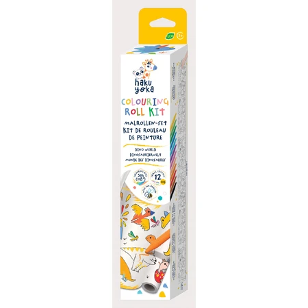 Zeichnungsrollenset 3 m und 12 Buntstifte, Haku Yoka - Dinosaurier