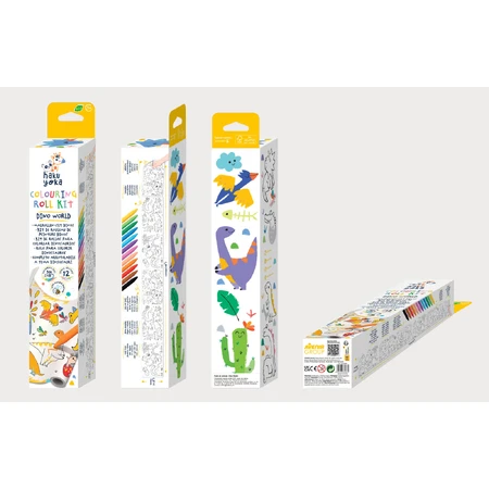Zeichnungsrollenset 3 m und 12 Buntstifte, Haku Yoka - Dinosaurier