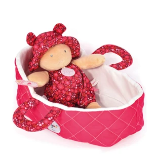 Peluche bebé en cesta acolchada - Maelle, 20 cm, rosa