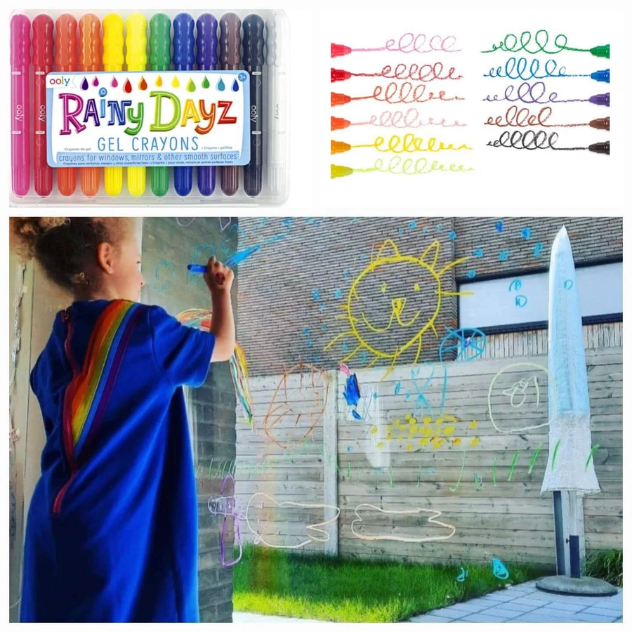 Gel pencils for window and glass, Rainy Dayz, set of 12 washable colors