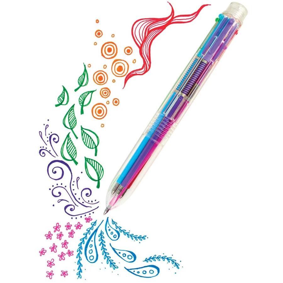Multicolor gel pen with 6 colors and retractable mechanism