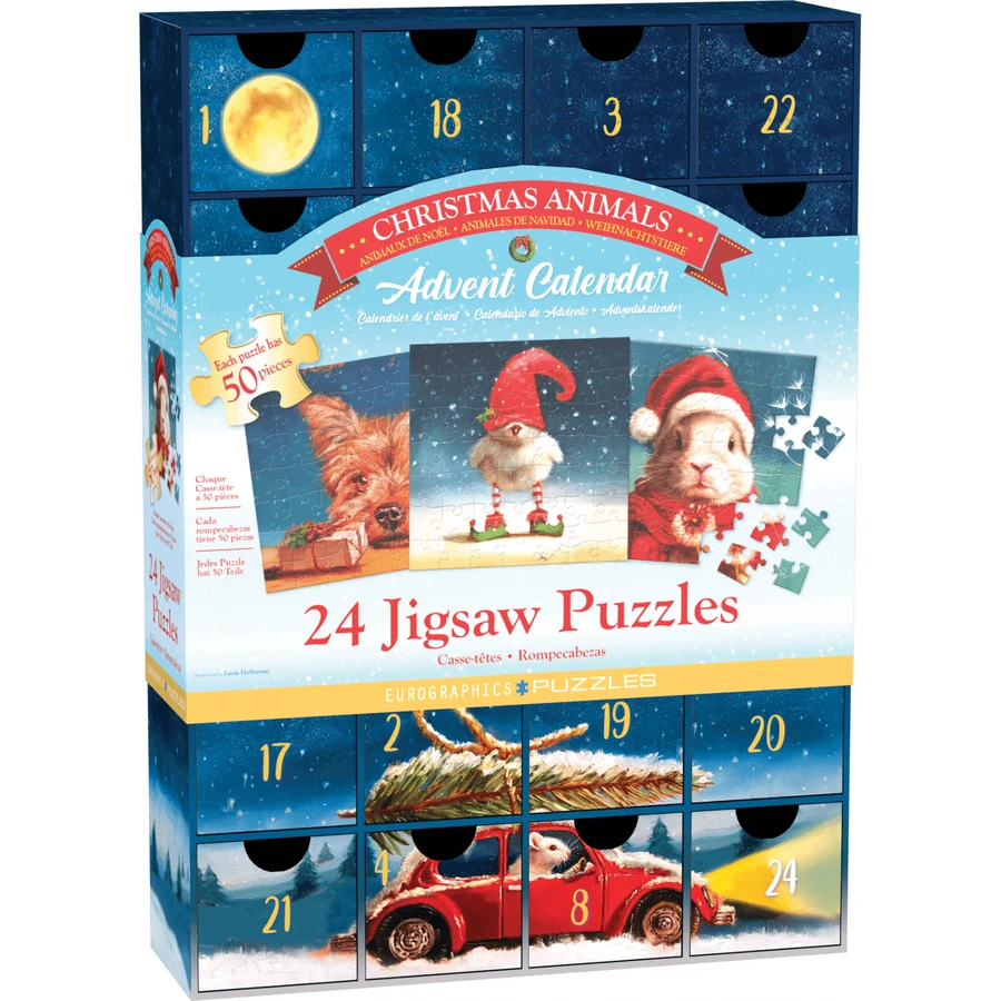 Animals and Christmas Advent Calendar, 24 jigsaw puzzles, 50 pieces