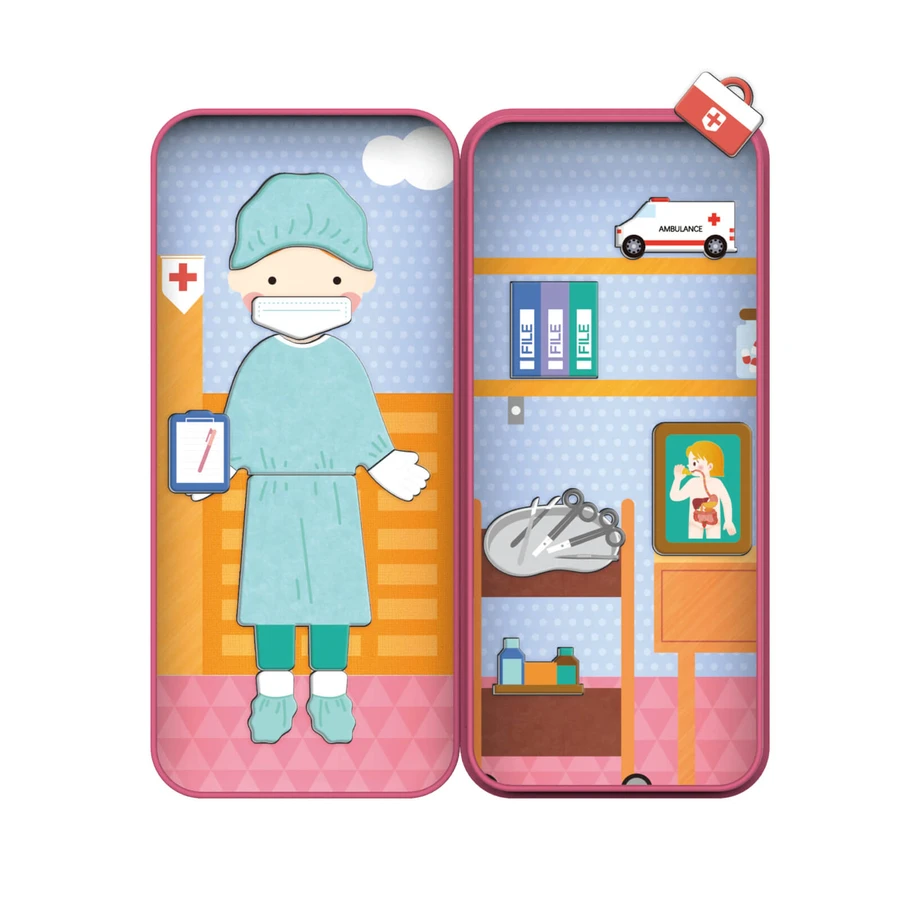 Magnetic puzzle in metal box, matching and matching game - Doctor