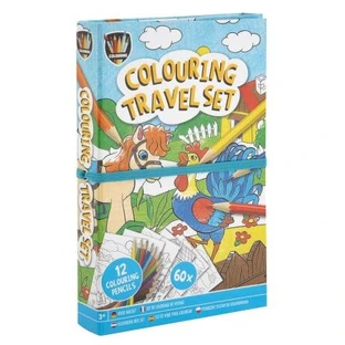 Creative pocket set, 2 coloring books and crayons, farm animals, Grafix
