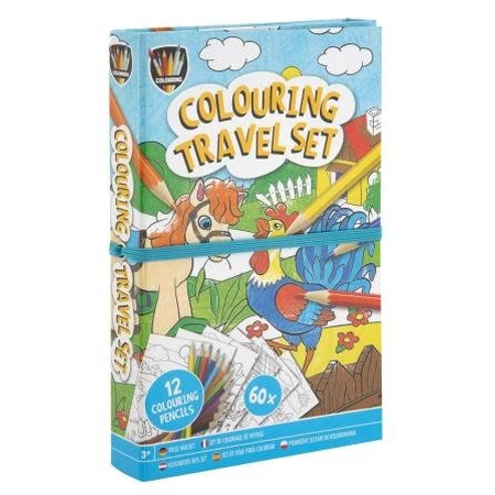 Creative pocket set, 2 coloring books and crayons, farm animals, Grafix