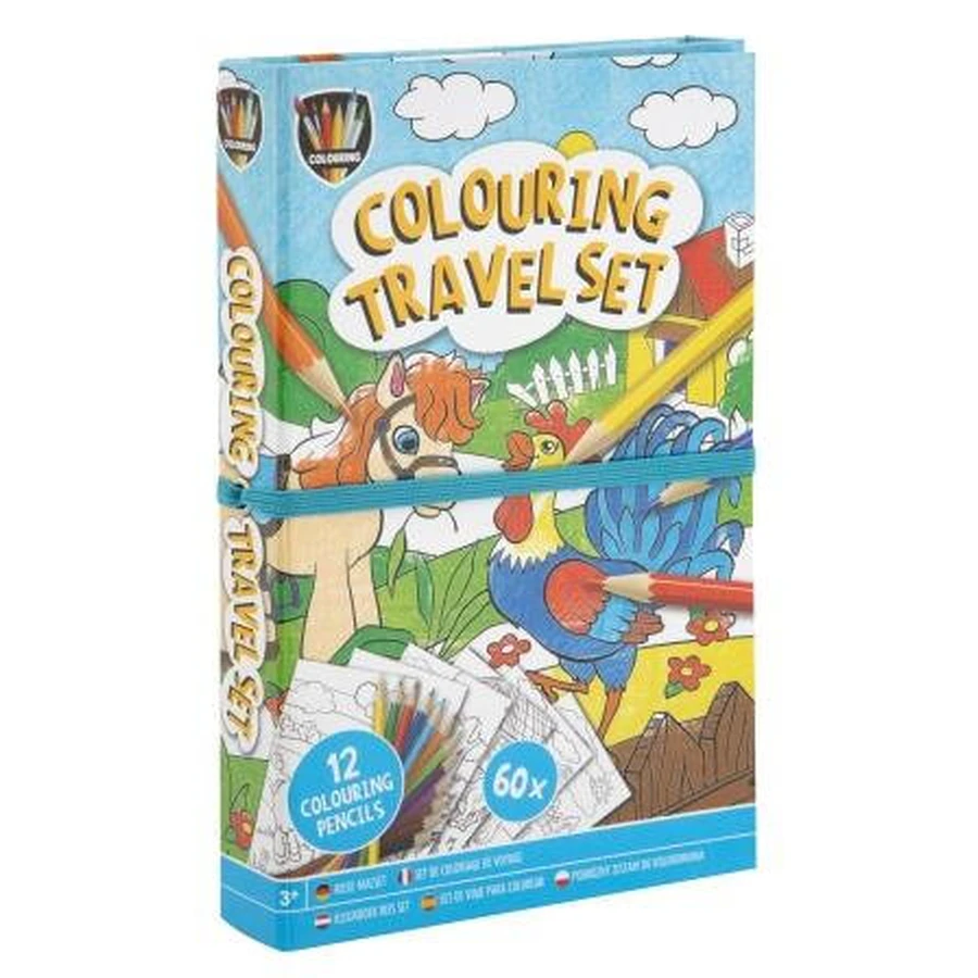 Creative pocket set, 2 coloring books and crayons, farm animals, Grafix