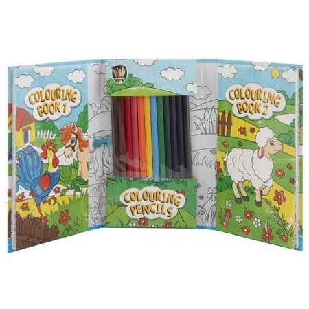 Creative pocket set, 2 coloring books and crayons, farm animals, Grafix