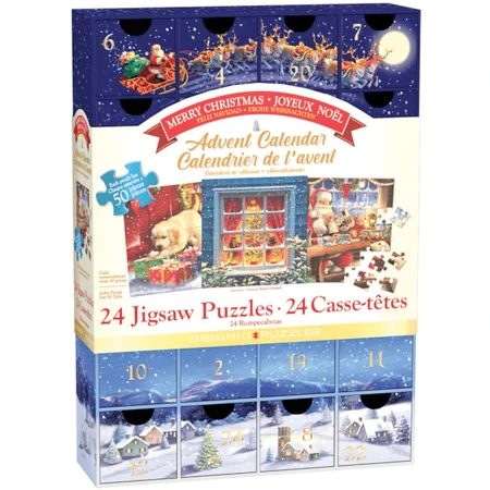 Fröhlicher Weihnachts-Adventskalender, 24 Puzzles, 50 Teile