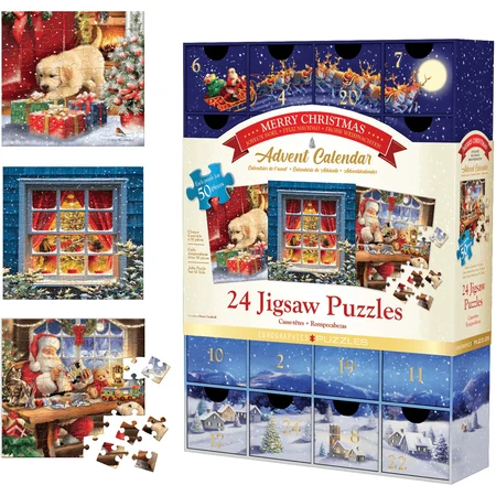 Fröhlicher Weihnachts-Adventskalender, 24 Puzzles, 50 Teile