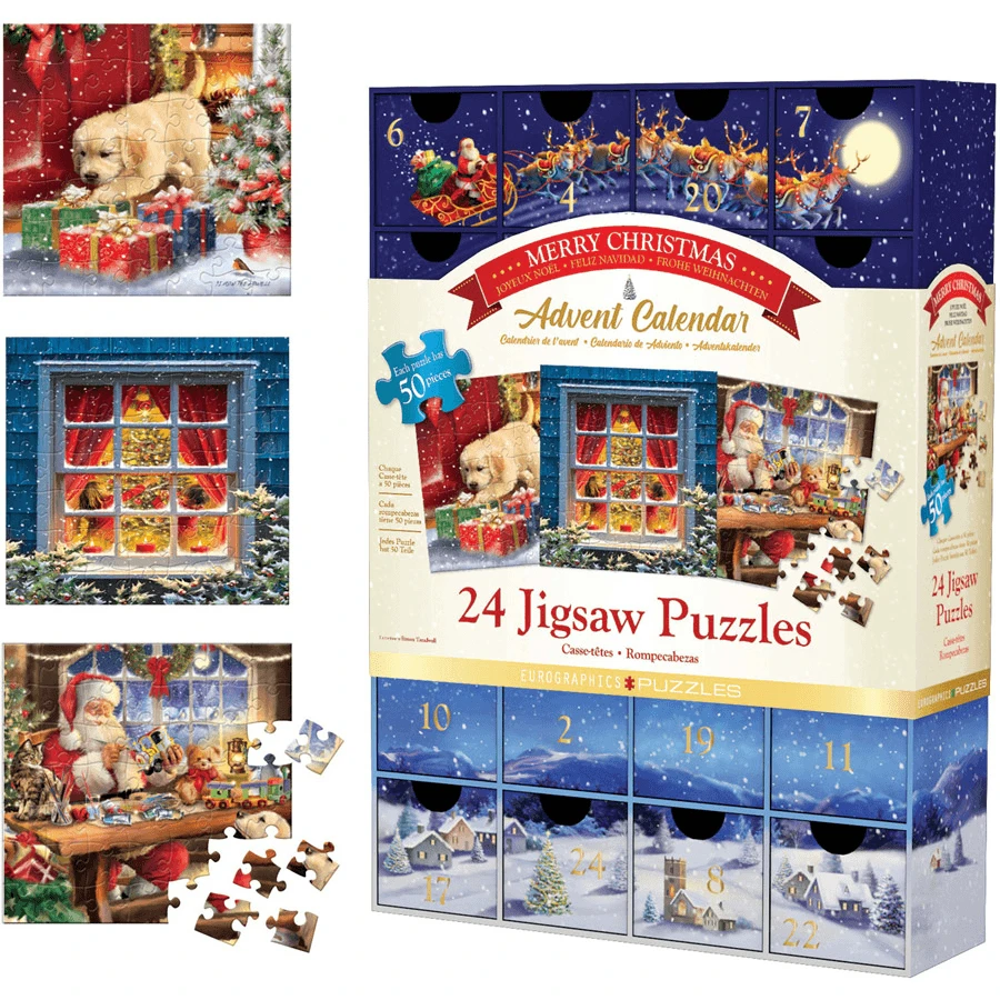 Fröhlicher Weihnachts-Adventskalender, 24 Puzzles, 50 Teile