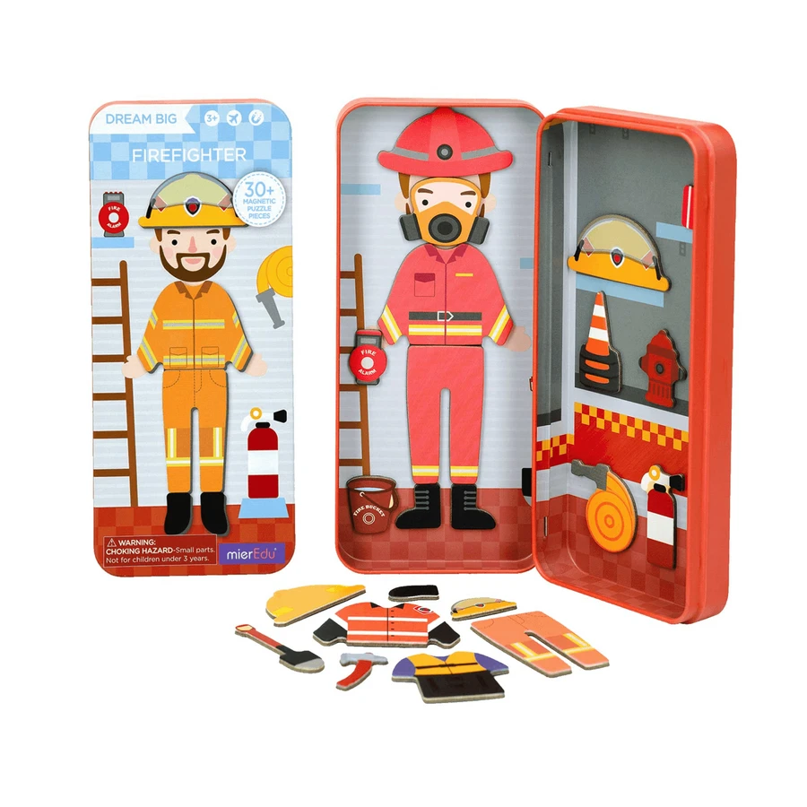 Puzzle magnético en caja metálica, juego de parejas y correspondencias - Bombero