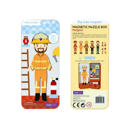 Puzzle magnético en caja metálica, juego de parejas y correspondencias - Bombero