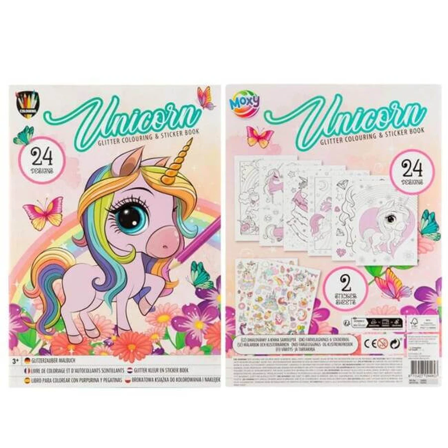 Libro para colorear con pegatinas, unicornio, A4, 24 páginas