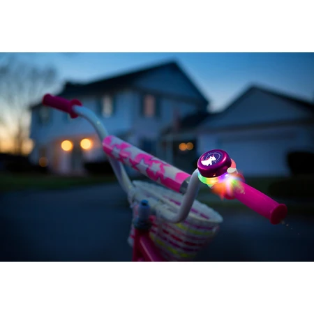 Timbre de bicicleta con luces LED multicolor, rosa