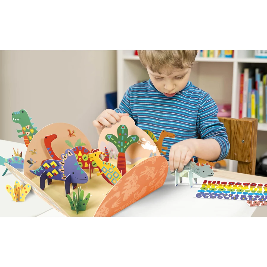 Jeu créatif Stick'N'Play avec scènes en 3D et autocollants repositionnables - Le monde des dinosaures
