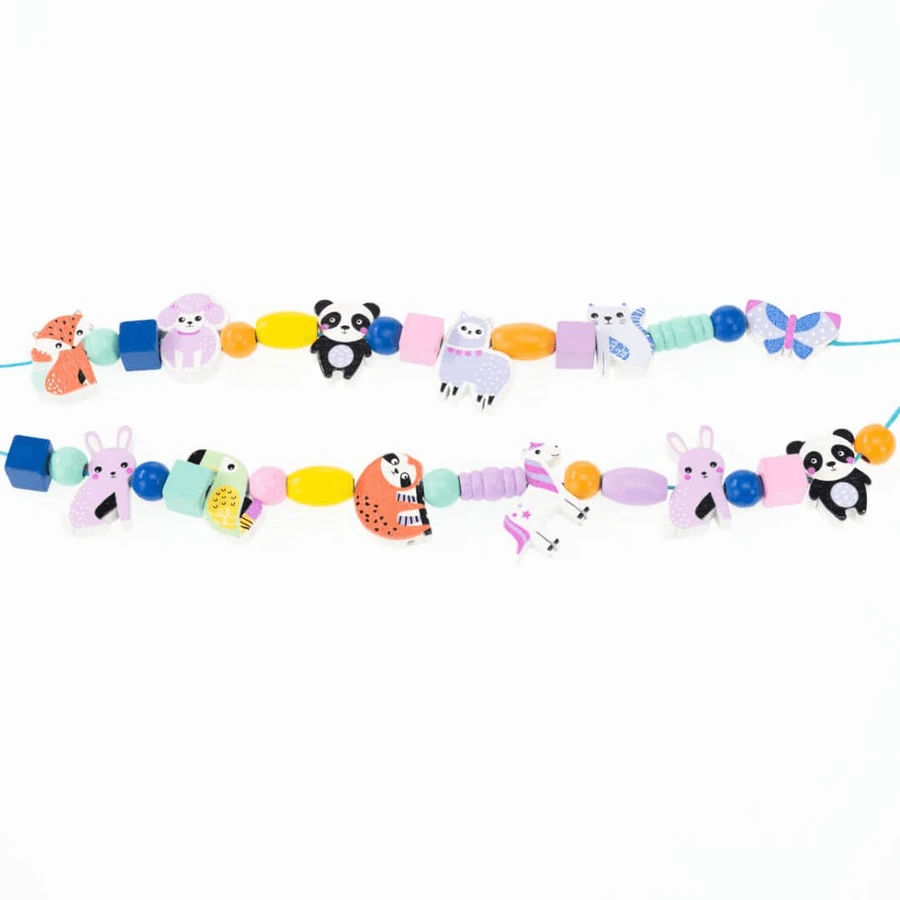 DIY creative kit - necklaces and bracelets with wooden beads - 12 woodland animals