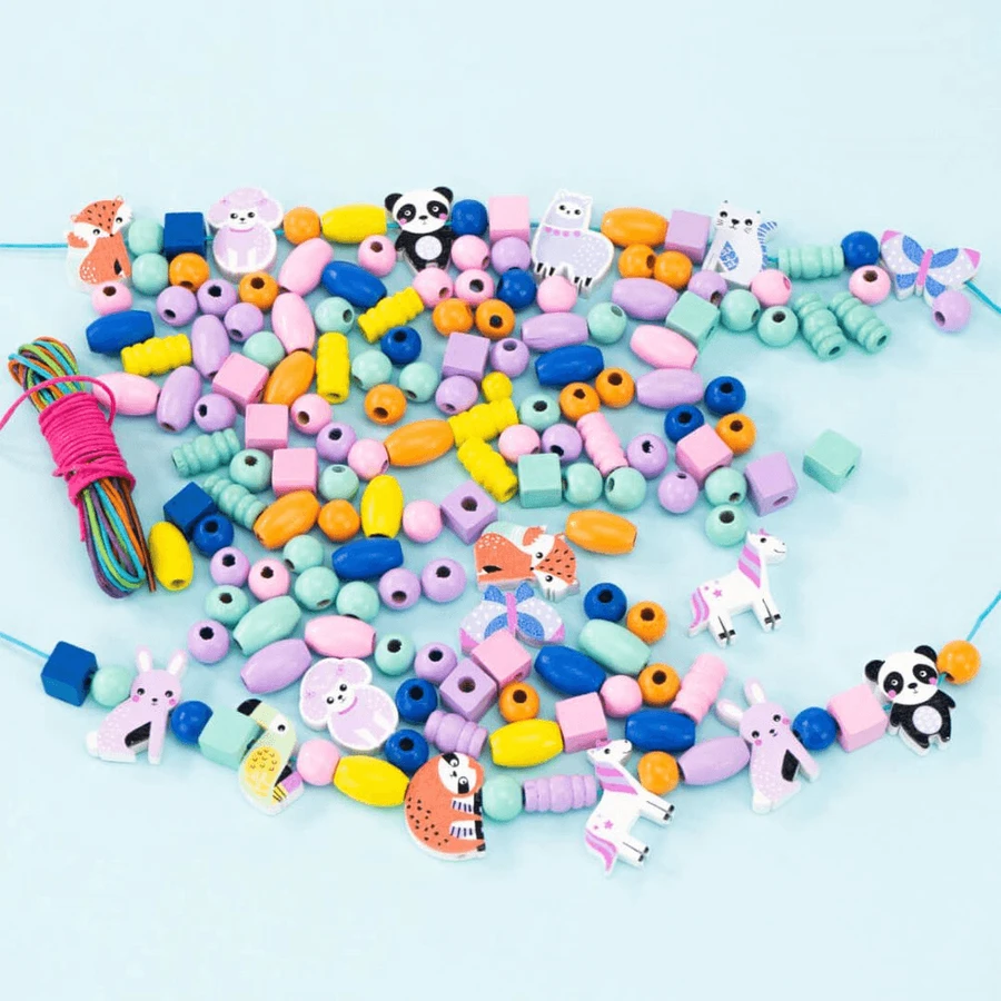DIY creative kit - necklaces and bracelets with wooden beads - 12 woodland animals