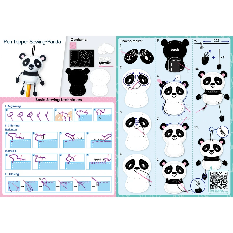 DIY sewing set - decoration pencil topper - Panda