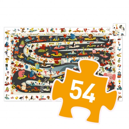 Puzzle de observación Djeco, Rally de los coches