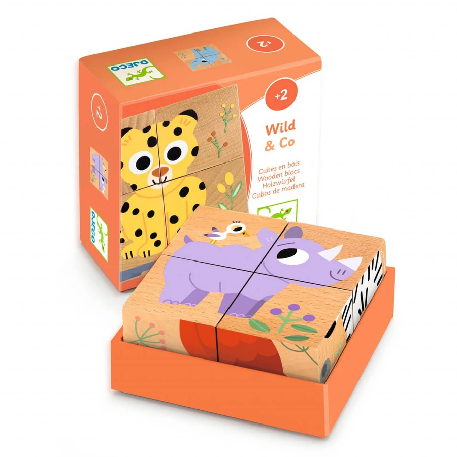 Djeco wooden cubes, wild animals