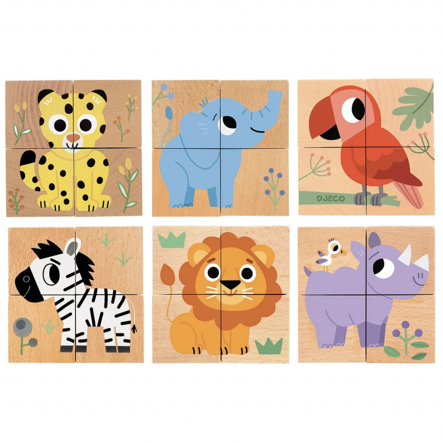 Djeco wooden cubes, wild animals
