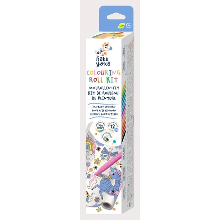 Tekenrollerset 3 m en 12 waskleurpotloden, Haku Yoka - Eenhoorns