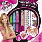 3 in 1 creatieve set, glittertattoos, glitternageltattoos en haarkleurpotloden - Fashion Glamz