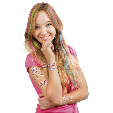 3 in 1 creatieve set, glittertattoos, glitternageltattoos en haarkleurpotloden - Fashion Glamz