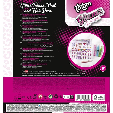 3 in 1 creatieve set, glittertattoos, glitternageltattoos en haarkleurpotloden - Fashion Glamz