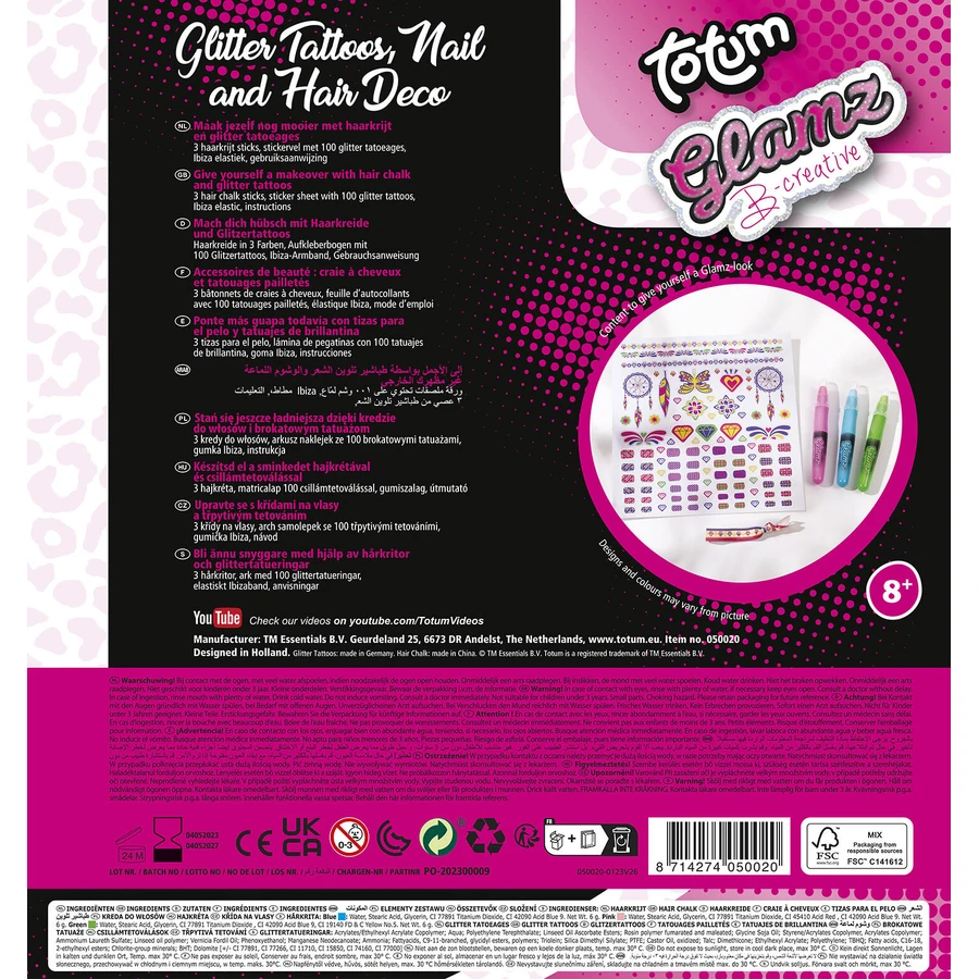 3 in 1 creatieve set, glittertattoos, glitternageltattoos en haarkleurpotloden - Fashion Glamz