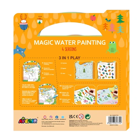 Tragbares Aquarellmalbuch, Aufkleber und Spiele - 4 Jahreszeiten