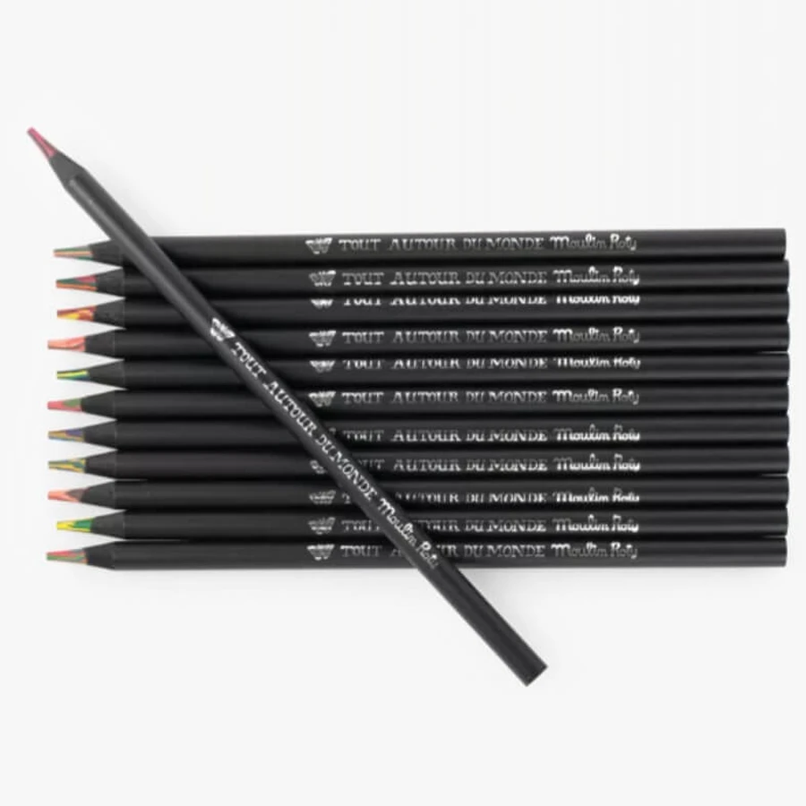 Set of 12 multicolored colored pencils, Moulin Roty