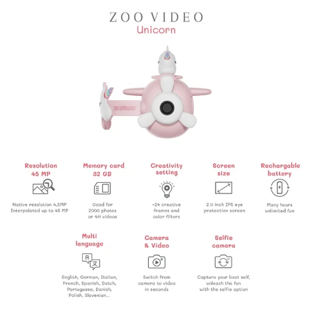 Aparat video digital pentru copii Zoo Video - Unicorn