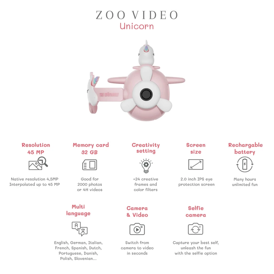 Aparat video digital pentru copii Zoo Video - Unicorn