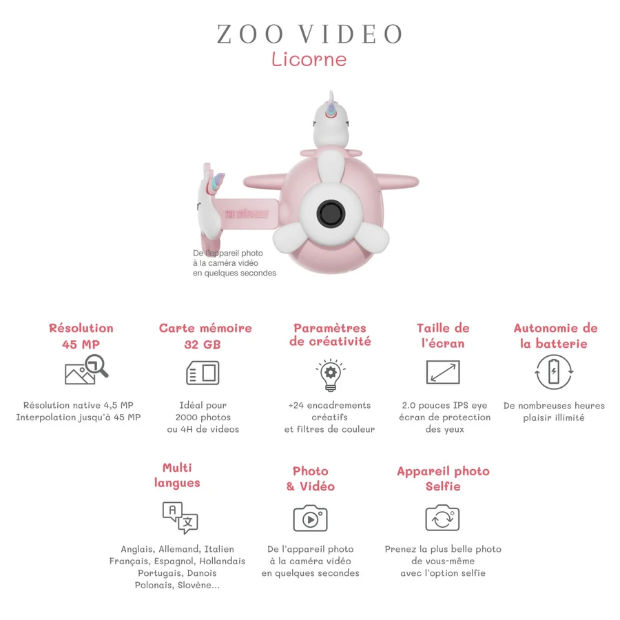 Aparat video digital pentru copii Zoo Video - Unicorn