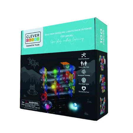 Juegos magnéticos Circuito con bolas luminosas 100 piezas, Cleverclixx