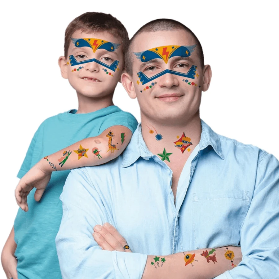 Superhelden Aufkleber und Gesicht Tattoos Set